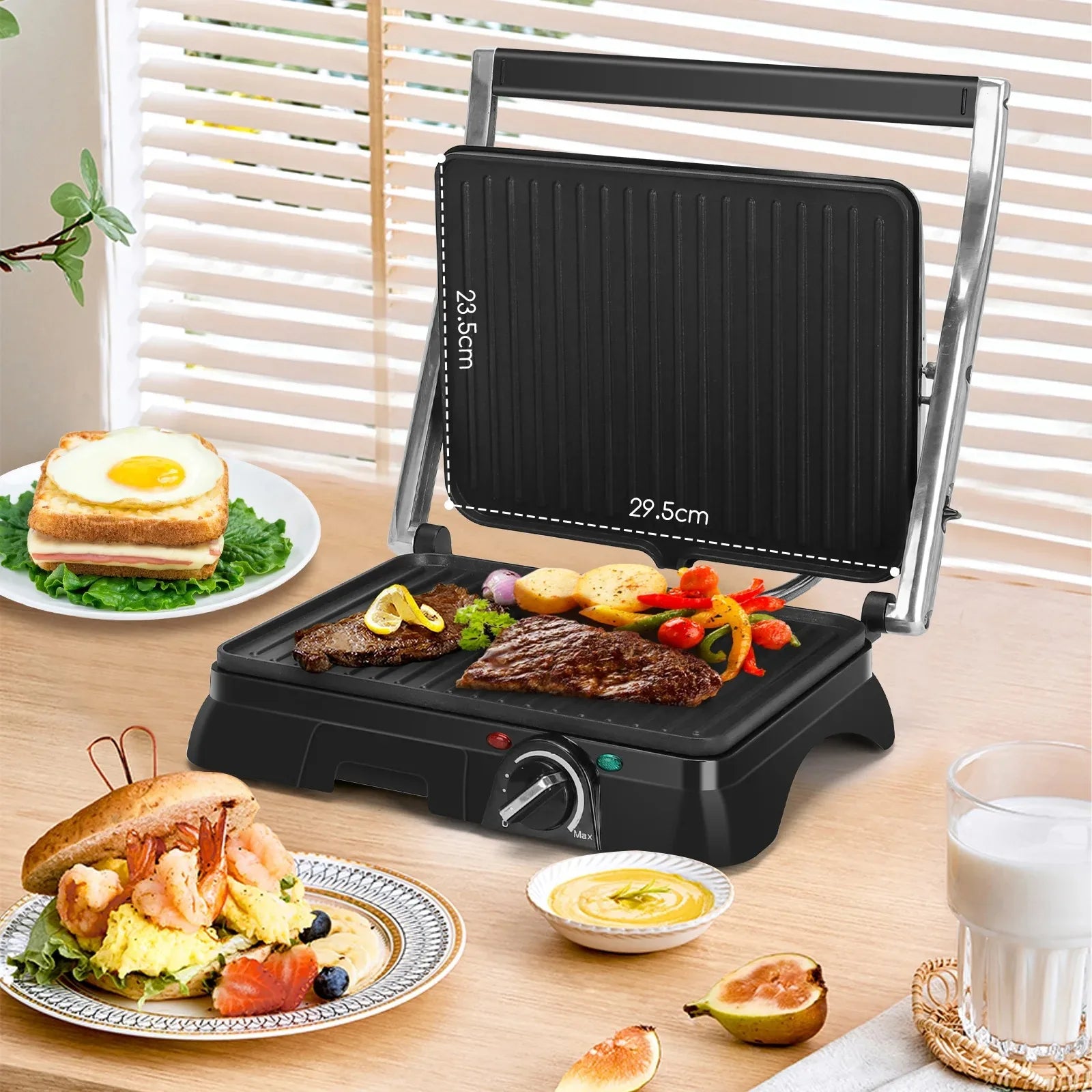 Sandwicheras and Panini Electric Grill Grill (temperature regulator, oil pick tray, 180 ° opening, non-stick plates, 2000W)