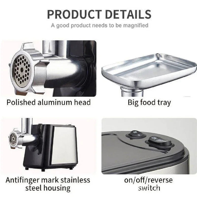 Stainless Electric Meat Grinder 1000W Multifunctional Home Sausage Stuffer Meat Mincer Food Processor Electric Vegetable Cutter