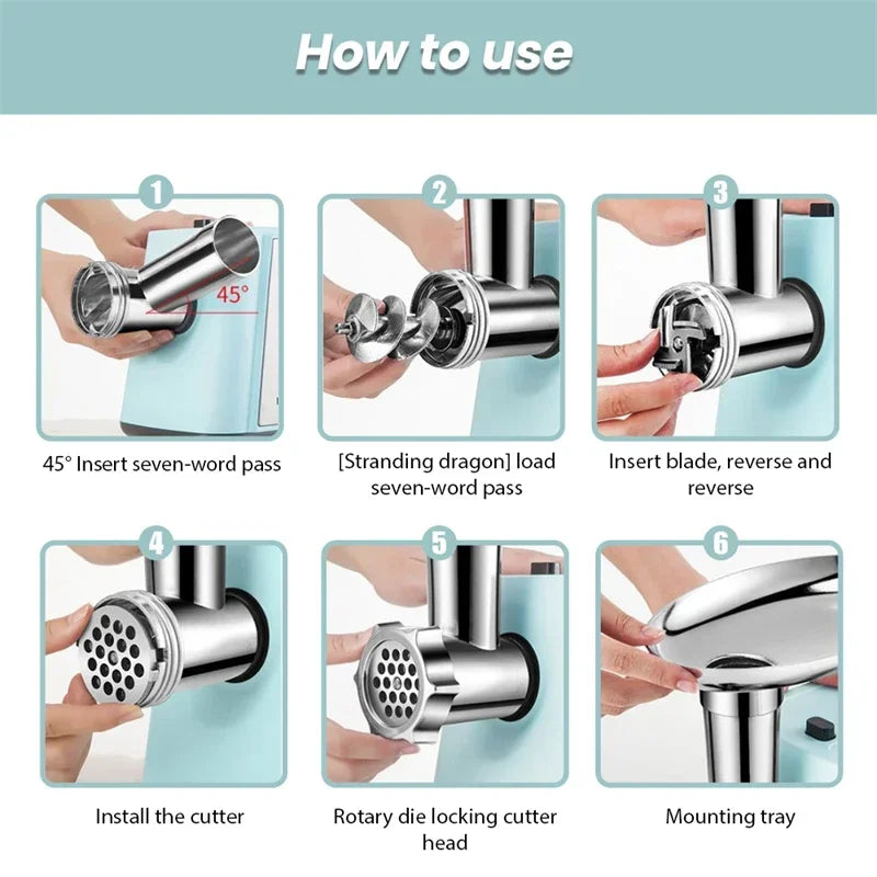 Stainless Electric Meat Grinder 1000W Multifunctional Home Sausage Stuffer Meat Mincer Food Processor Electric Vegetable Cutter