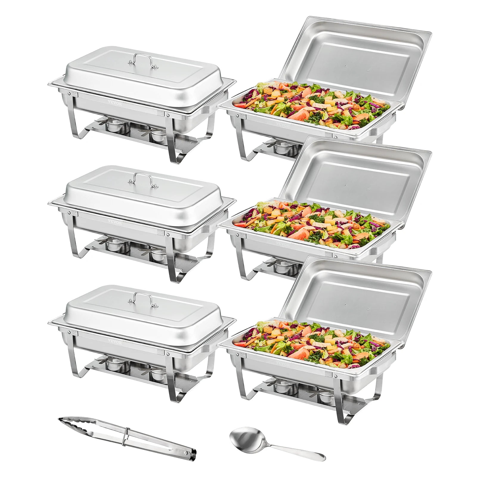 SucceBuy 8QT Rectangle Chafing Dish 4/6 Packs Stainless Steel  Chafer with Full Size Pans Catering Buffet Set Food Warmer Server
