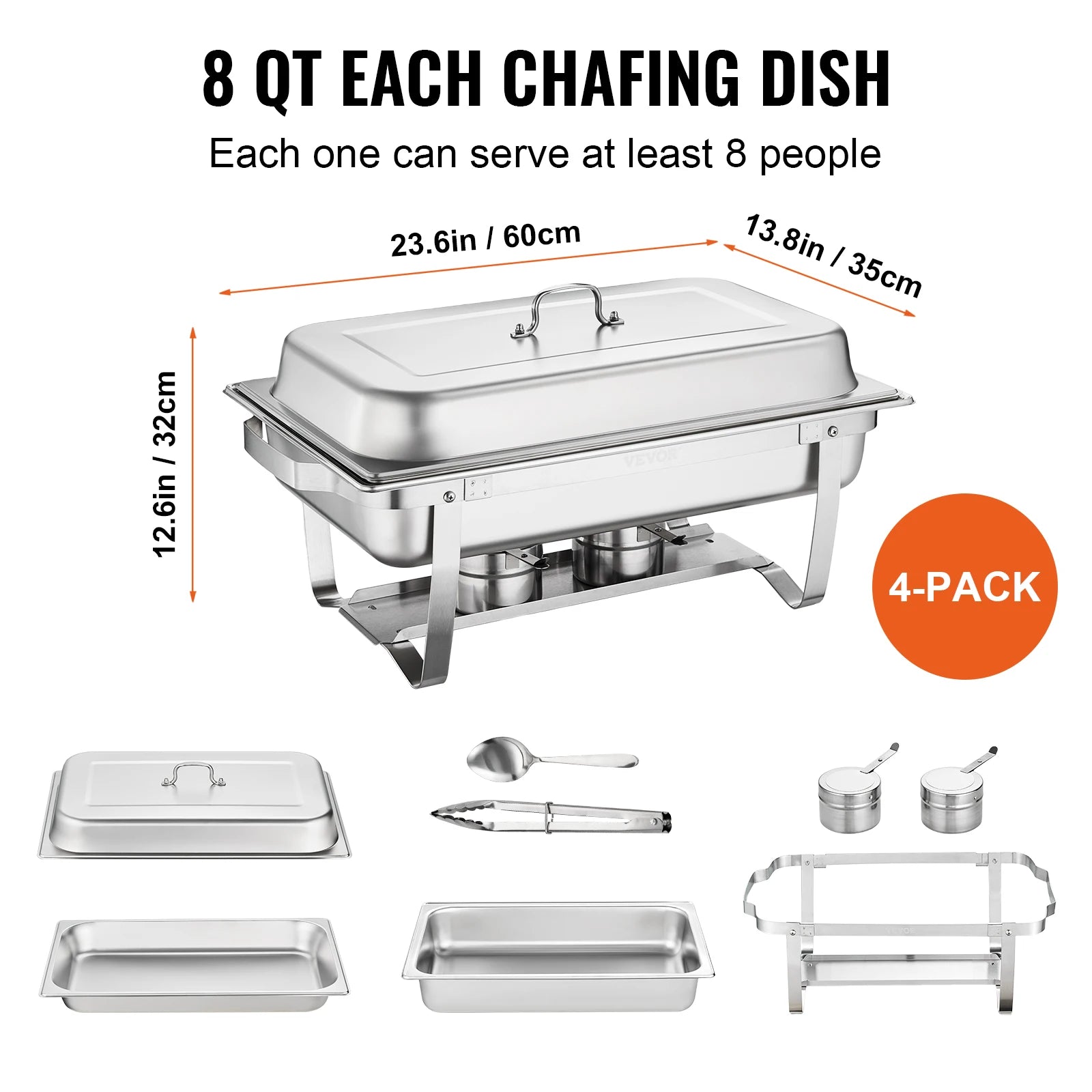 SucceBuy 8QT Rectangle Chafing Dish 4/6 Packs Stainless Steel  Chafer with Full Size Pans Catering Buffet Set Food Warmer Server