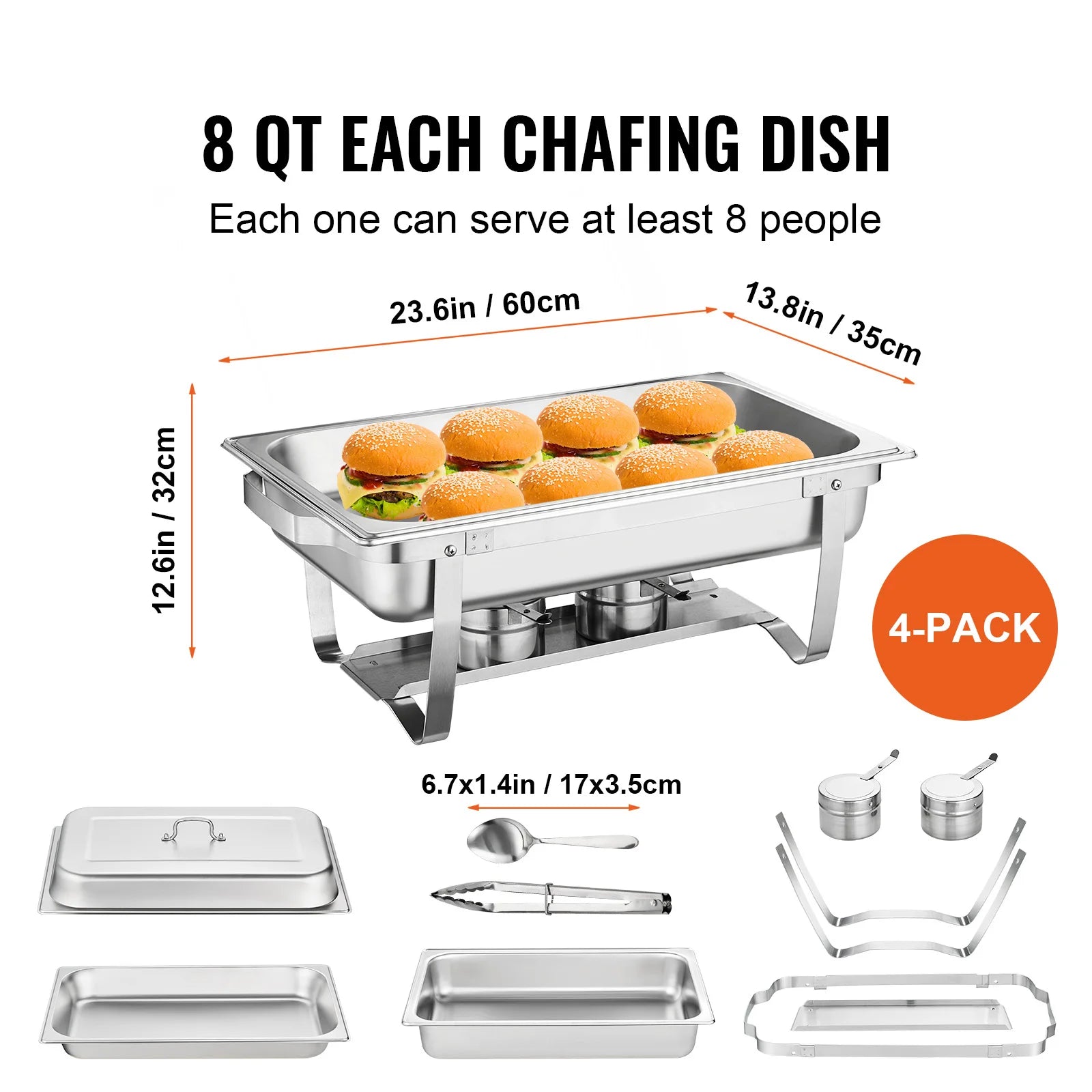 SucceBuy 8QT Rectangle Chafing Dish 4/6 Packs Stainless Steel  Chafer with Full Size Pans Catering Buffet Set Food Warmer Server