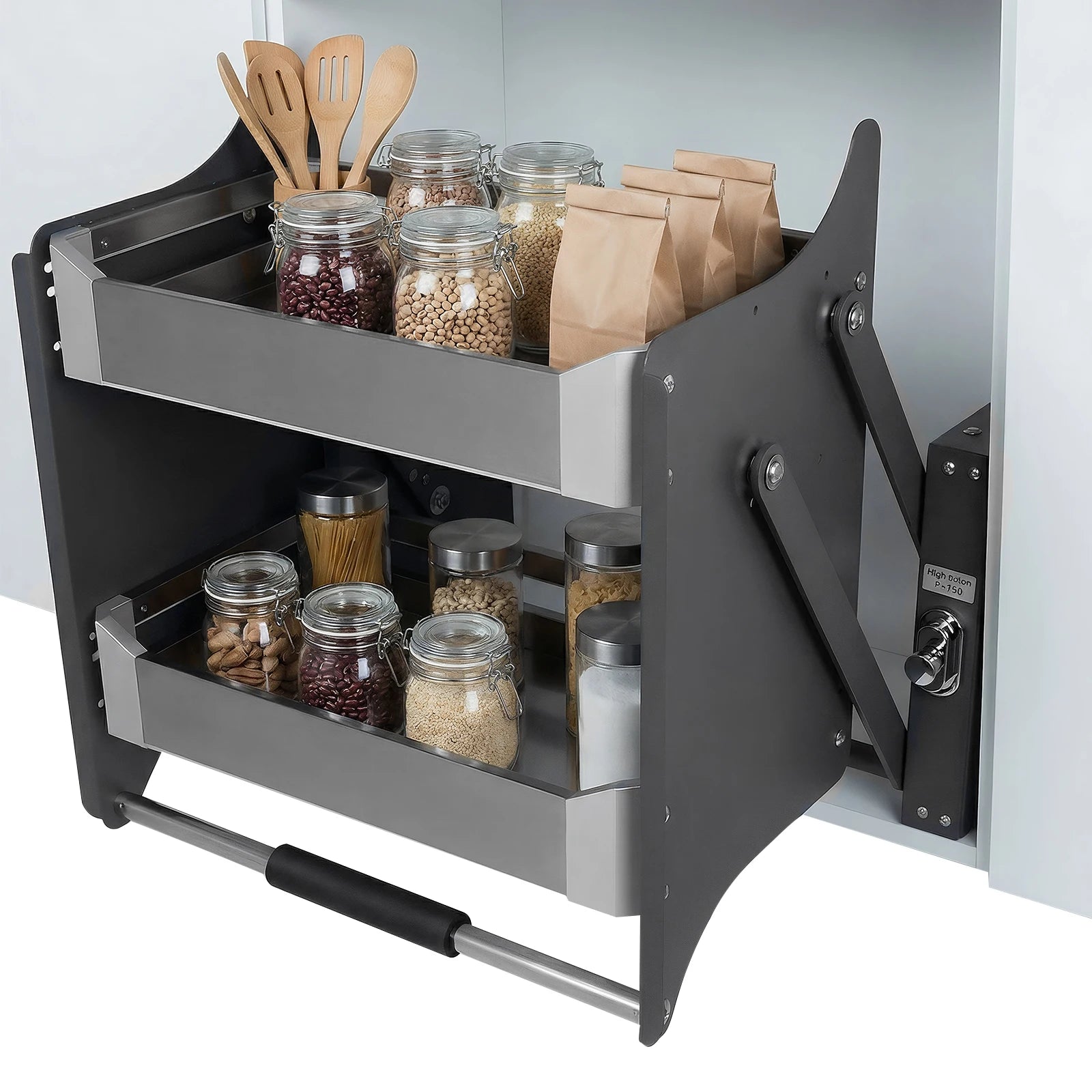 2 Tier Heavy Duty Pull Down Shelf 22.2-22.4 Inch Width 11 Inch Depth 22 Inch Height Storage Organizer for Kitchen Upper Cabinet