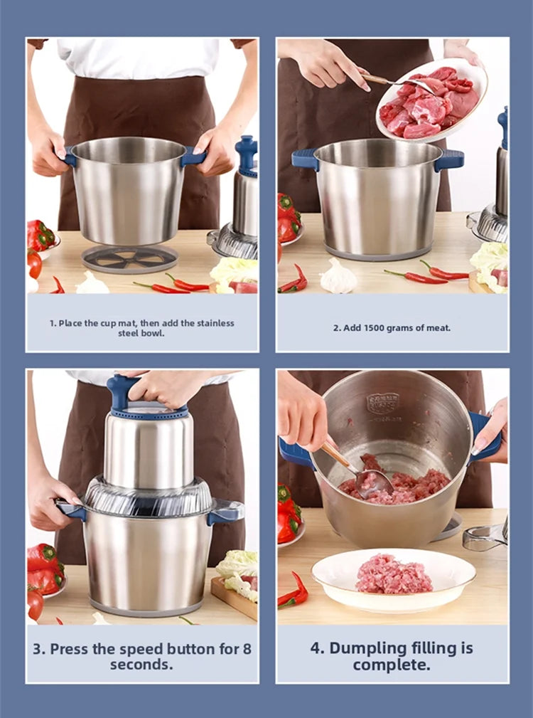 Professional 6L Commercial Meat Grinder, Industrial Grade Stainless Steel, 2-Speed Adjustable 1200W Motor, for Butcher Shop/Rest