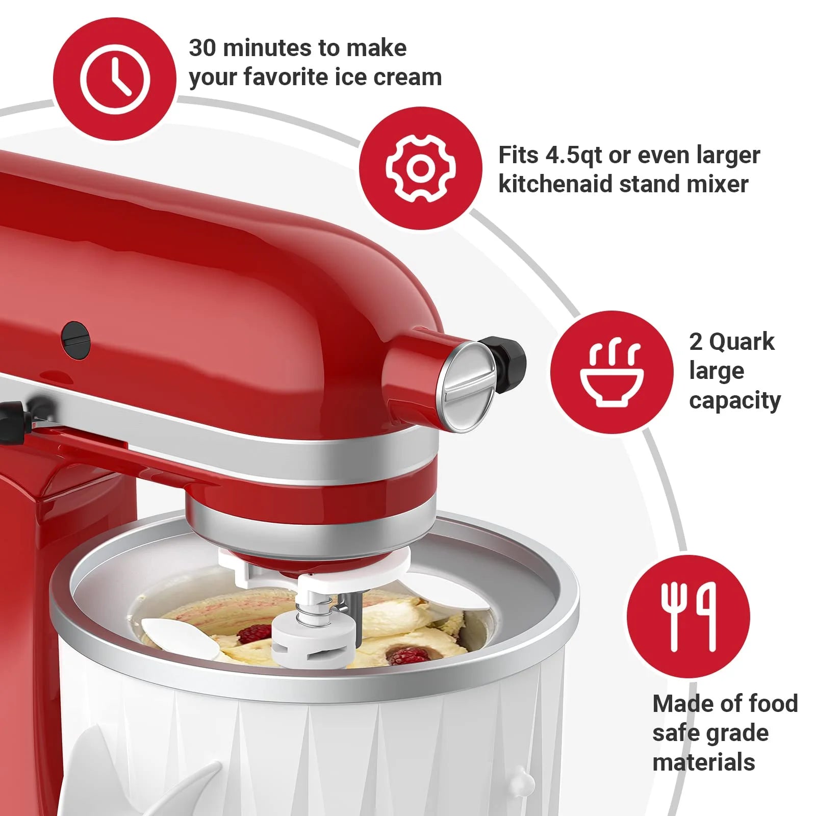 GVODE Ice Cream Maker Attachment for KitchenAid Stand Mixer 2 Qt Capacity Compatible with 4.5 Qt Frozen Yogurt Ice Cream Maker