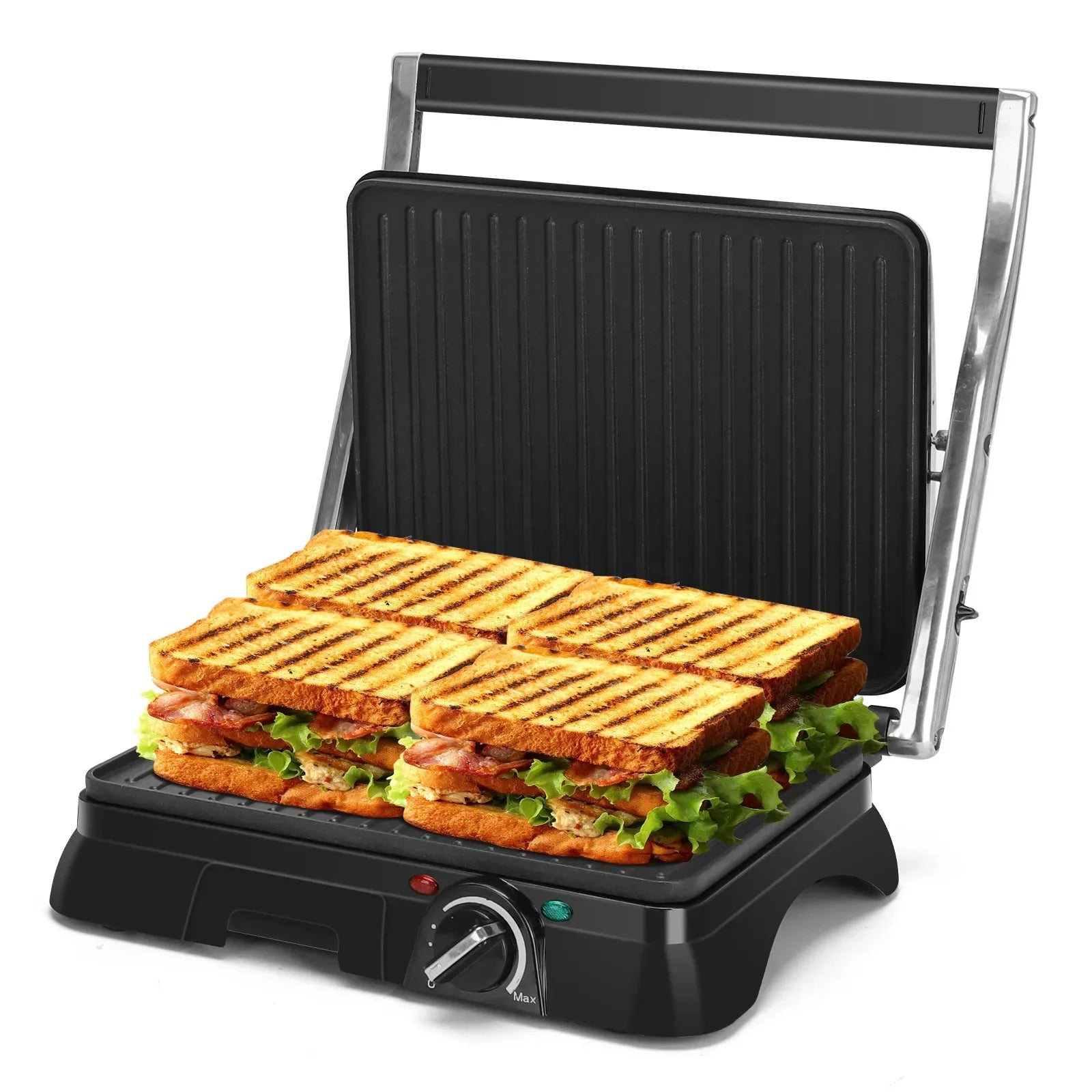 Sandwicheras and Panini Electric Grill Grill (temperature regulator, oil pick tray, 180 ° opening, non-stick plates, 2000W)