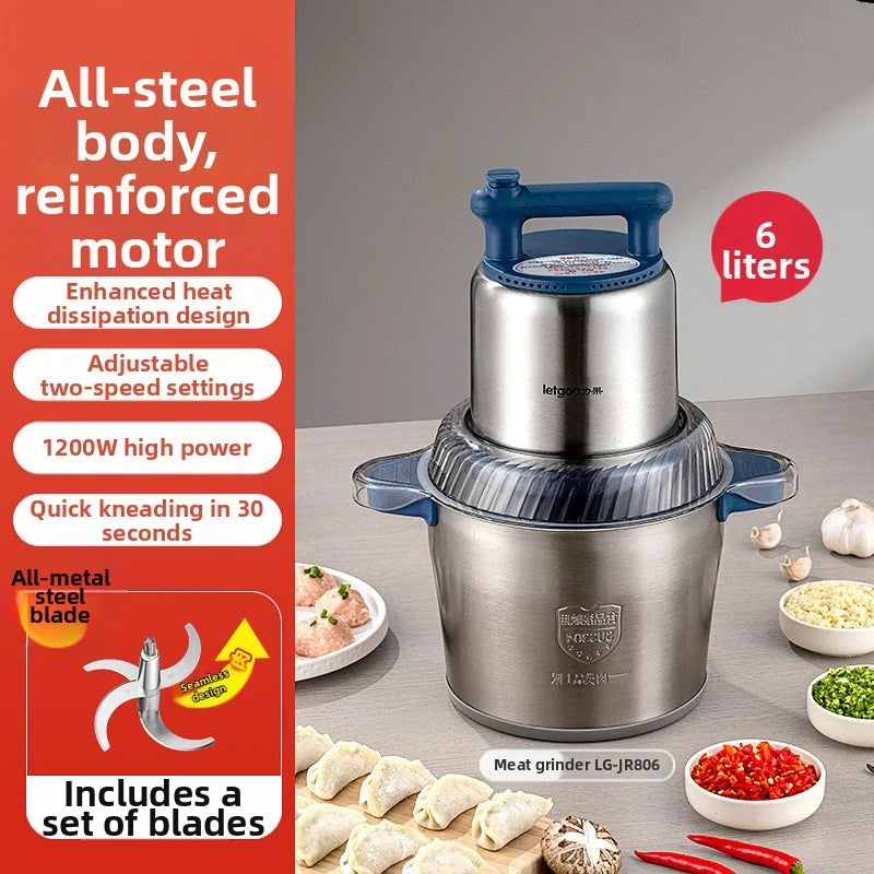 Professional 6L Commercial Meat Grinder, Industrial Grade Stainless Steel, 2-Speed Adjustable 1200W Motor, for Butcher Shop/Rest