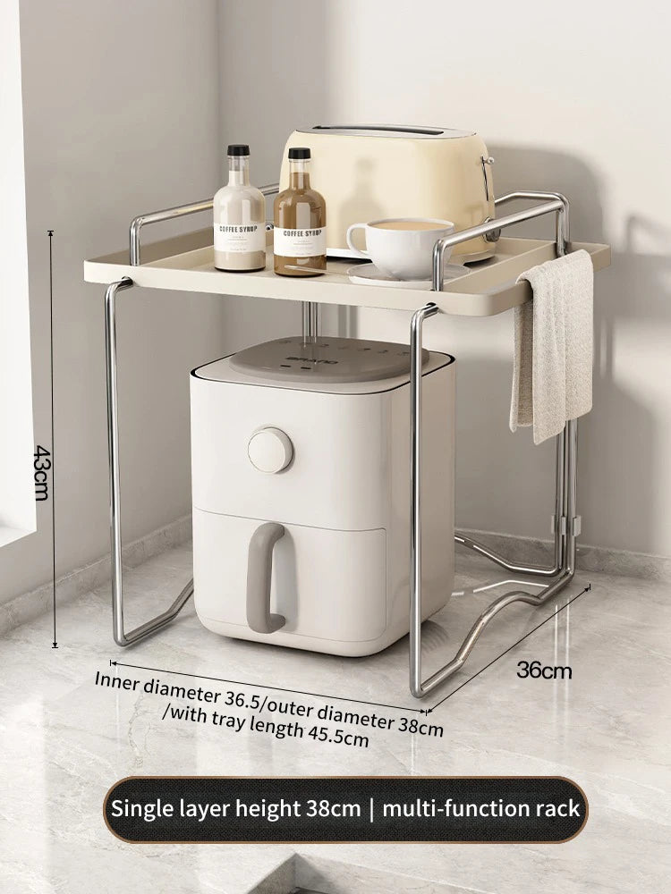 2-layer Microwave Oven Storage Rack Retractable Countertop Gadget Set Floor Stand Kitchen Seasoning Holder Spicy Organizer Shelf