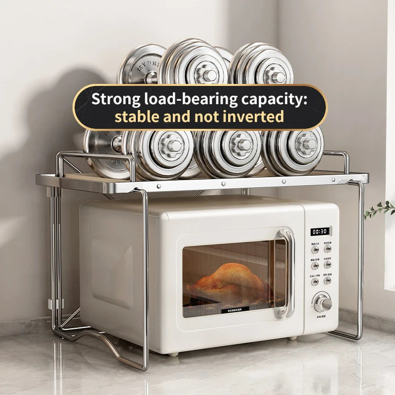 2-layer Microwave Oven Storage Rack Retractable Countertop Gadget Set Floor Stand Kitchen Seasoning Holder Spicy Organizer Shelf