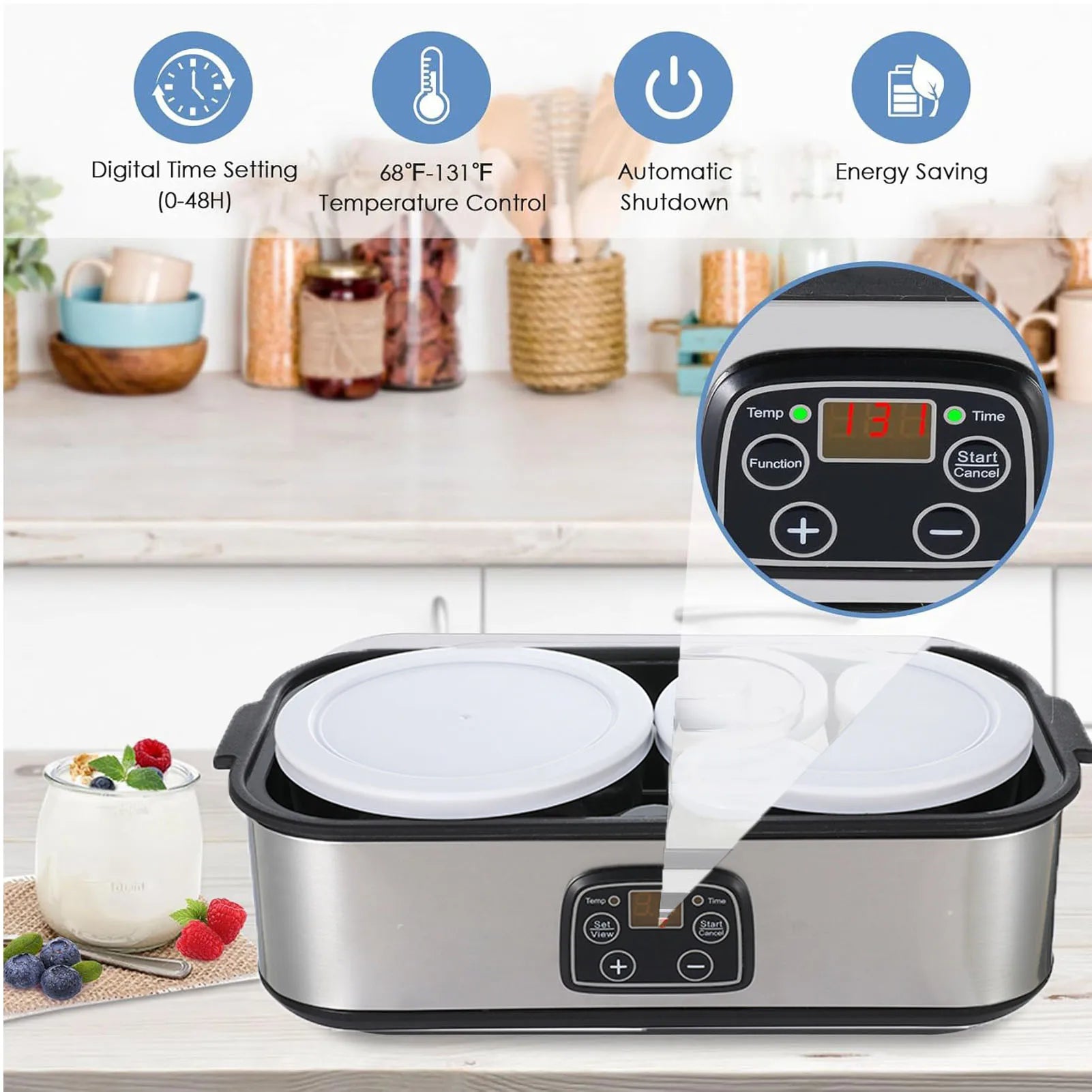 Yogurt Maker 2L Large Capacity Automatic Temperature Control 0-48 Hours Timer Digital Yogurt Maker Machine