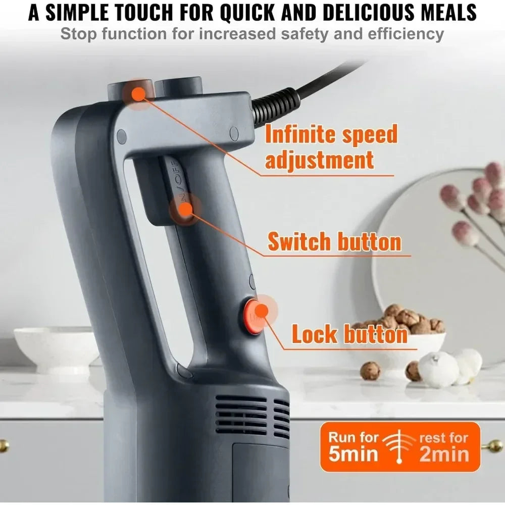 VEVOR 750W Powerful Immersion Blender, 12-Inch Heavy-Duty Hand Mixer with Variable Speeds and 304 Stainless Steel Blades for Kit