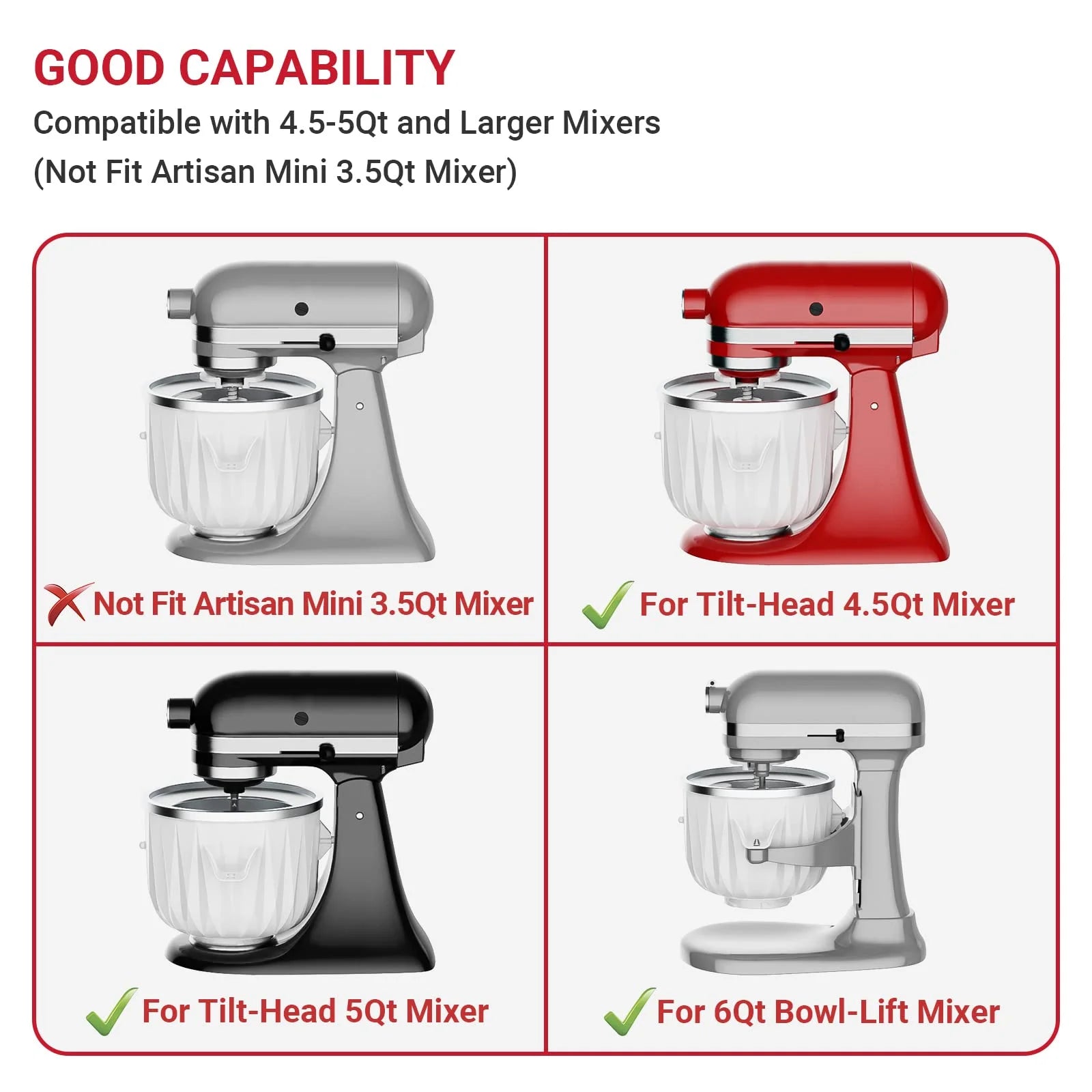 GVODE Ice Cream Maker Attachment for KitchenAid Stand Mixer 2 Qt Capacity Compatible with 4.5 Qt Frozen Yogurt Ice Cream Maker