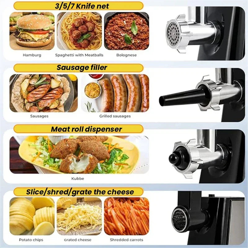 Stainless Electric Meat Grinder 1000W Multifunctional Home Sausage Stuffer Meat Mincer Food Processor Electric Vegetable Cutter