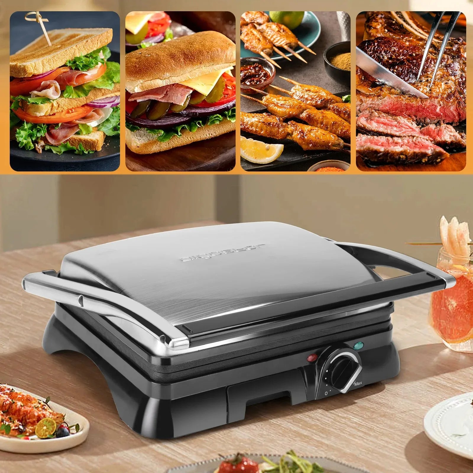 Sandwicheras and Panini Electric Grill Grill (temperature regulator, oil pick tray, 180 ° opening, non-stick plates, 2000W)