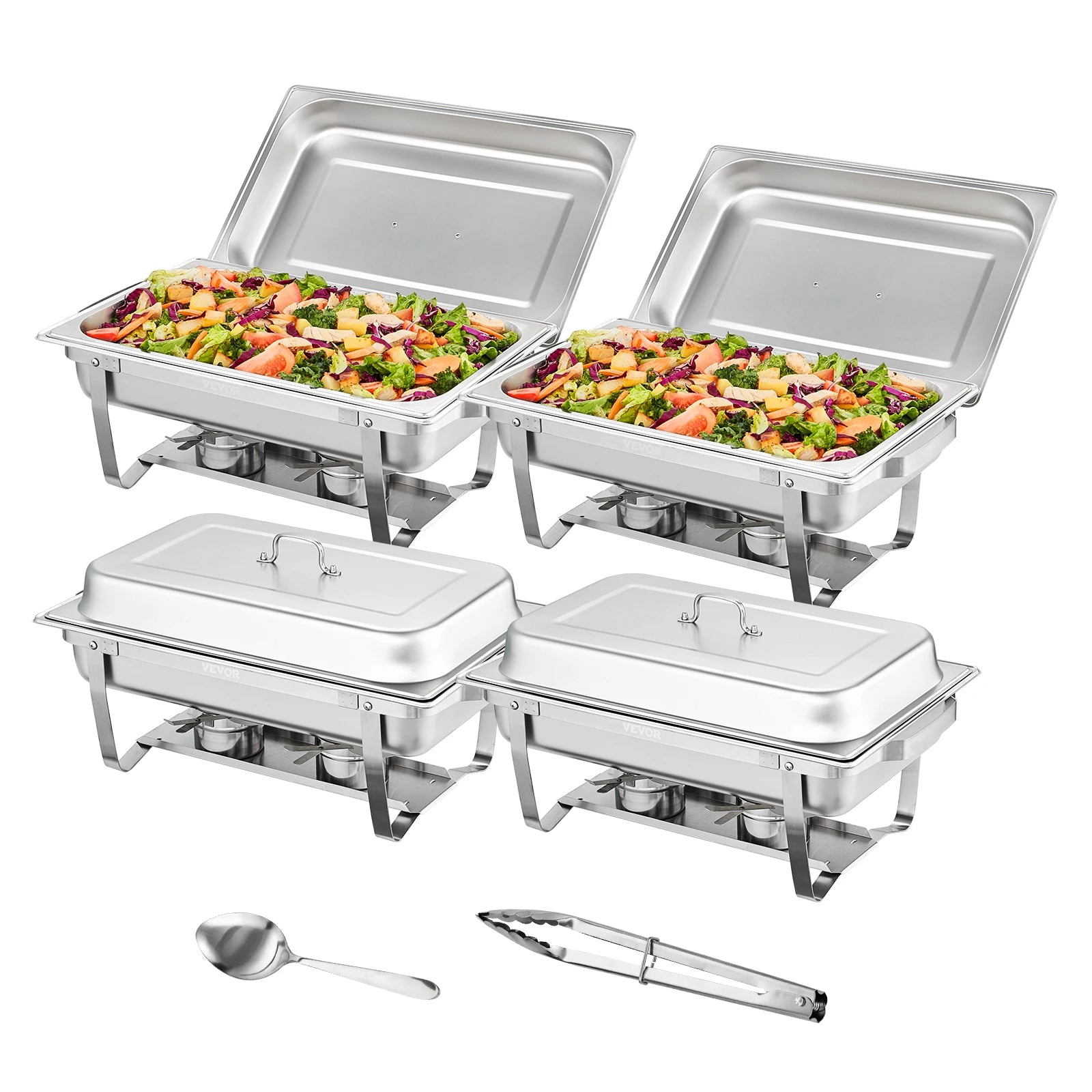 SucceBuy 8QT Rectangle Chafing Dish 4/6 Packs Stainless Steel  Chafer with Full Size Pans Catering Buffet Set Food Warmer Server