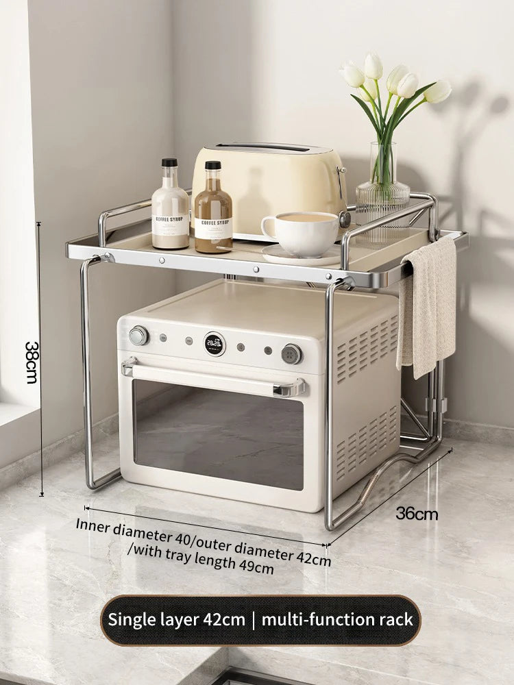 2-layer Microwave Oven Storage Rack Retractable Countertop Gadget Set Floor Stand Kitchen Seasoning Holder Spicy Organizer Shelf