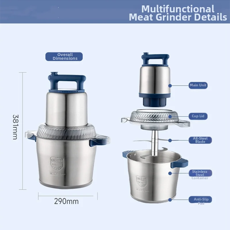 Professional 6L Commercial Meat Grinder, Industrial Grade Stainless Steel, 2-Speed Adjustable 1200W Motor, for Butcher Shop/Rest