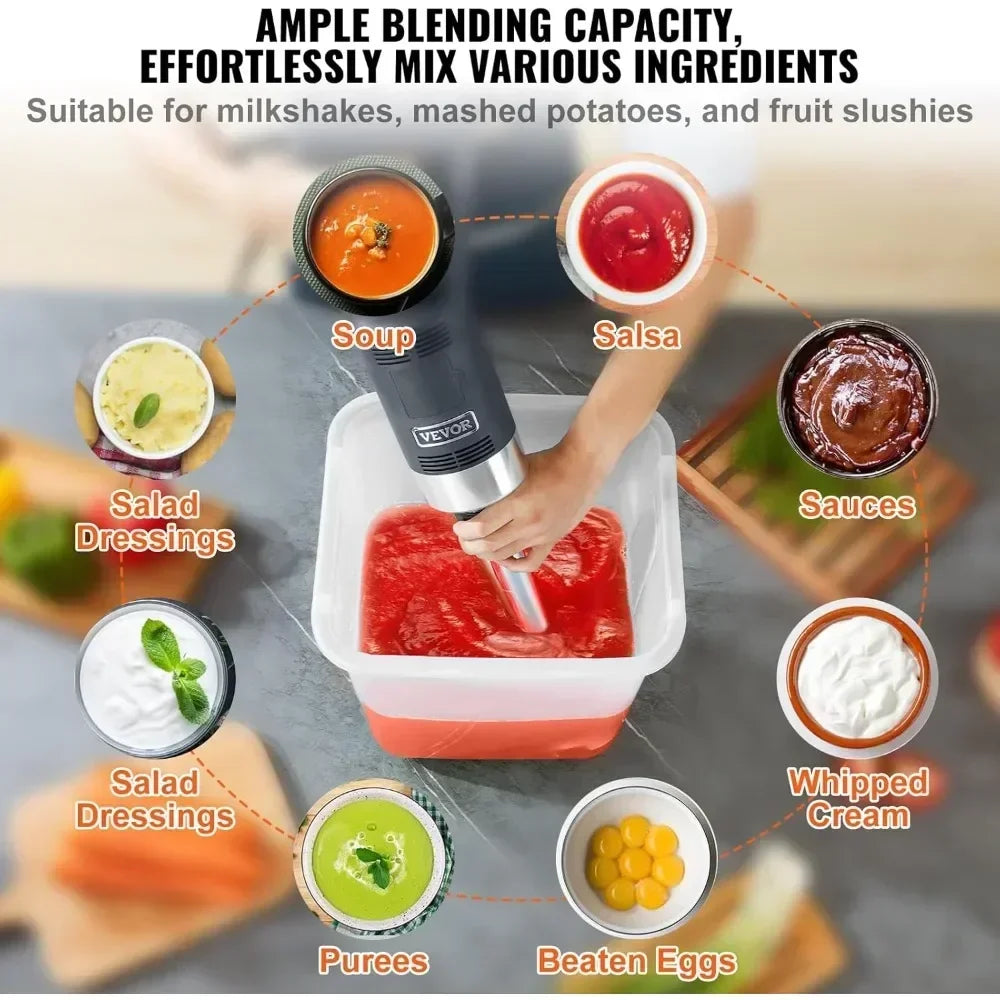 VEVOR 750W Powerful Immersion Blender, 12-Inch Heavy-Duty Hand Mixer with Variable Speeds and 304 Stainless Steel Blades for Kit