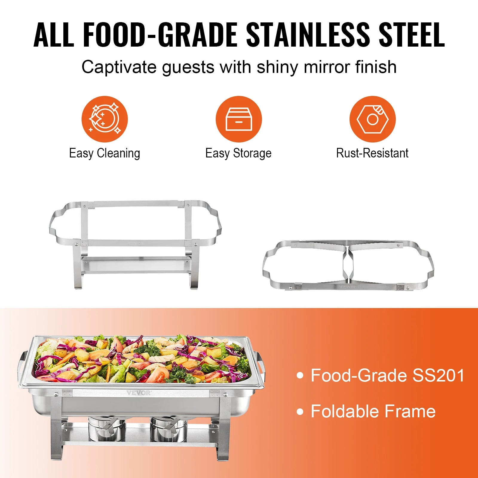 SucceBuy 8QT Rectangle Chafing Dish 4/6 Packs Stainless Steel  Chafer with Full Size Pans Catering Buffet Set Food Warmer Server